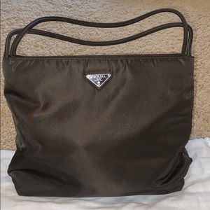 dark brown Prada shoulder bag